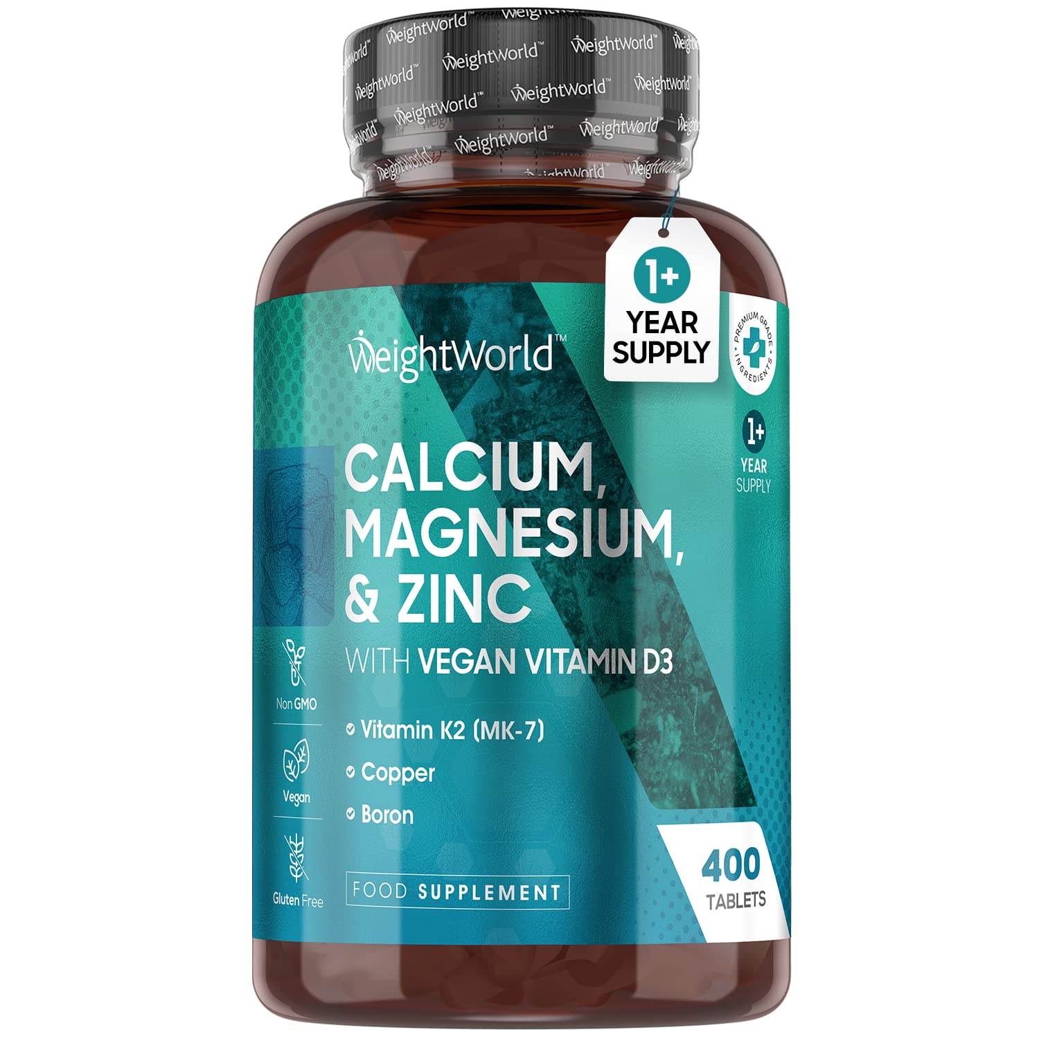 Buy Calcium Magnesium Zinc Vitamin D3 K2 1+ Year Supply (One A Day) 400 Vegan Calcium
