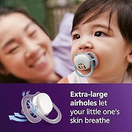 Philips Avent Ultra Air Nighttime Pacifiers - Orthodontic Design, for Babies 0-6 Months, Glow in The Dark, Soft Silicone Symmetrical Nipple, BPA-Free, 2 Sterilizing Cases, 4 Pack, SCF376/35