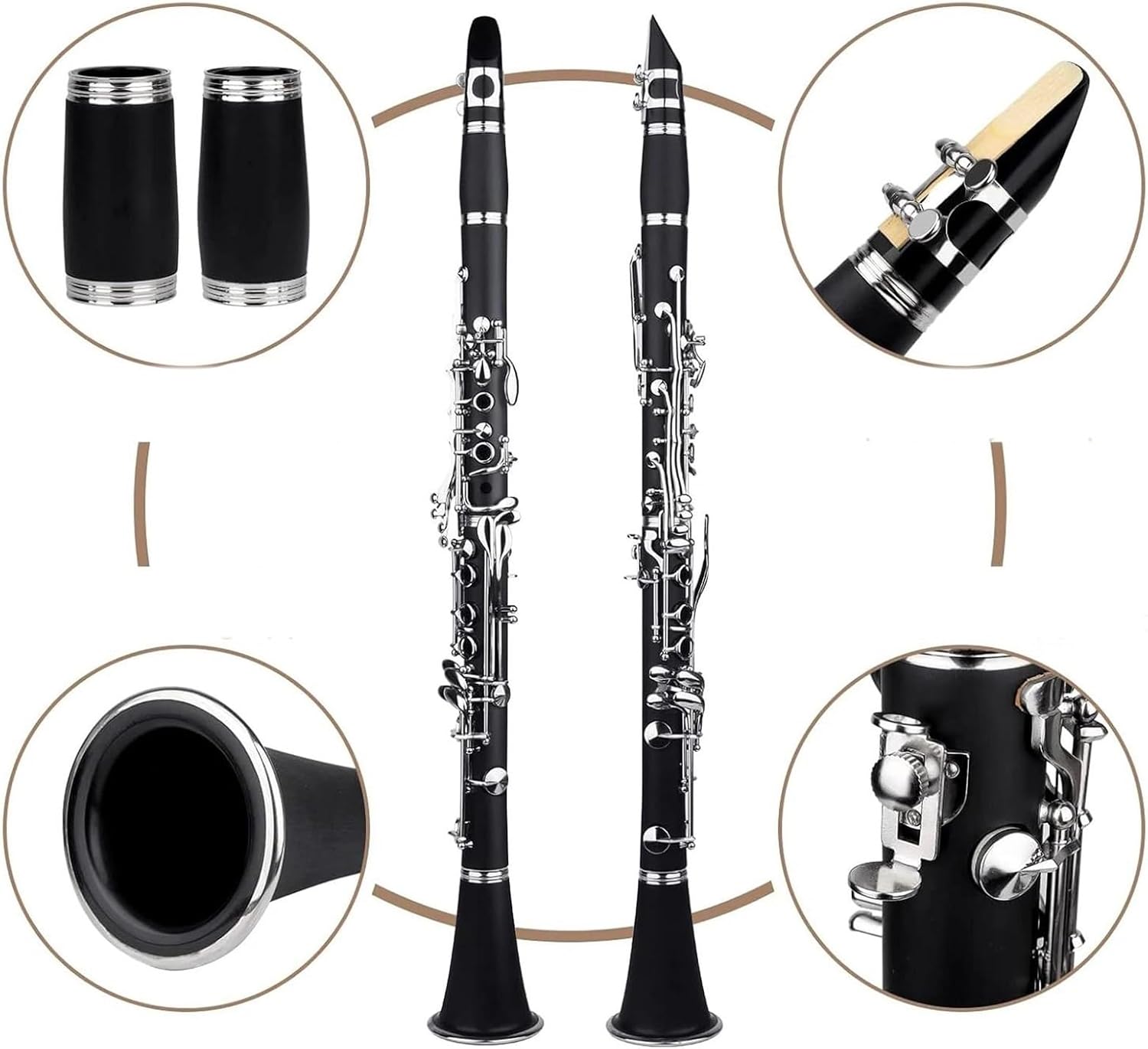 Clarinet Musical Instruments Clarinet 17 Key Bb Clarinet Professional Woodwind Instrument Bakelite Clarinet With Case Kit Reed Accessories(White)
