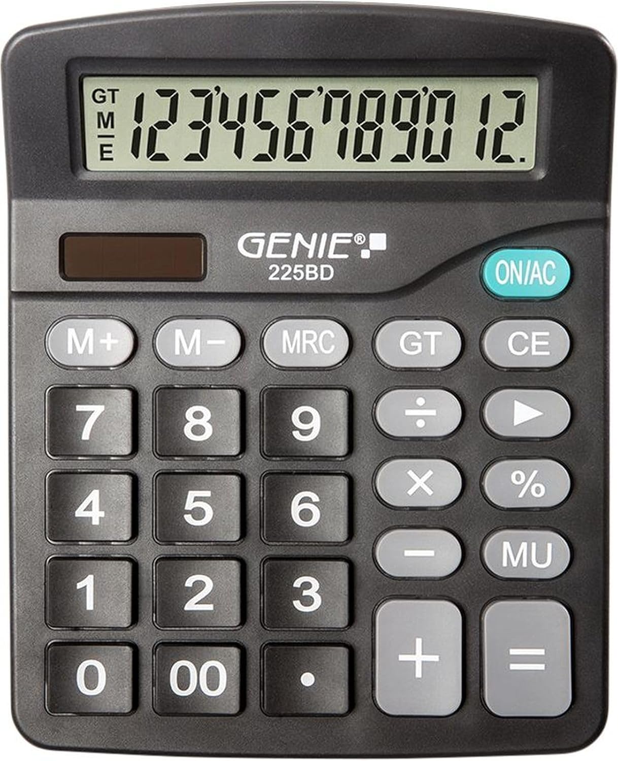 Genie 225 BD Desktop Calculator 12 Digits Dual-Power (Solar and Battery) Compact Design Black