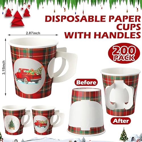 Miniatura 3 de Nitial 200 vasos de papel de Navidad de 8 onzas con asa, vasos desechables de Navidad para niños, vasos de té para café, bebidas frías y calientes,