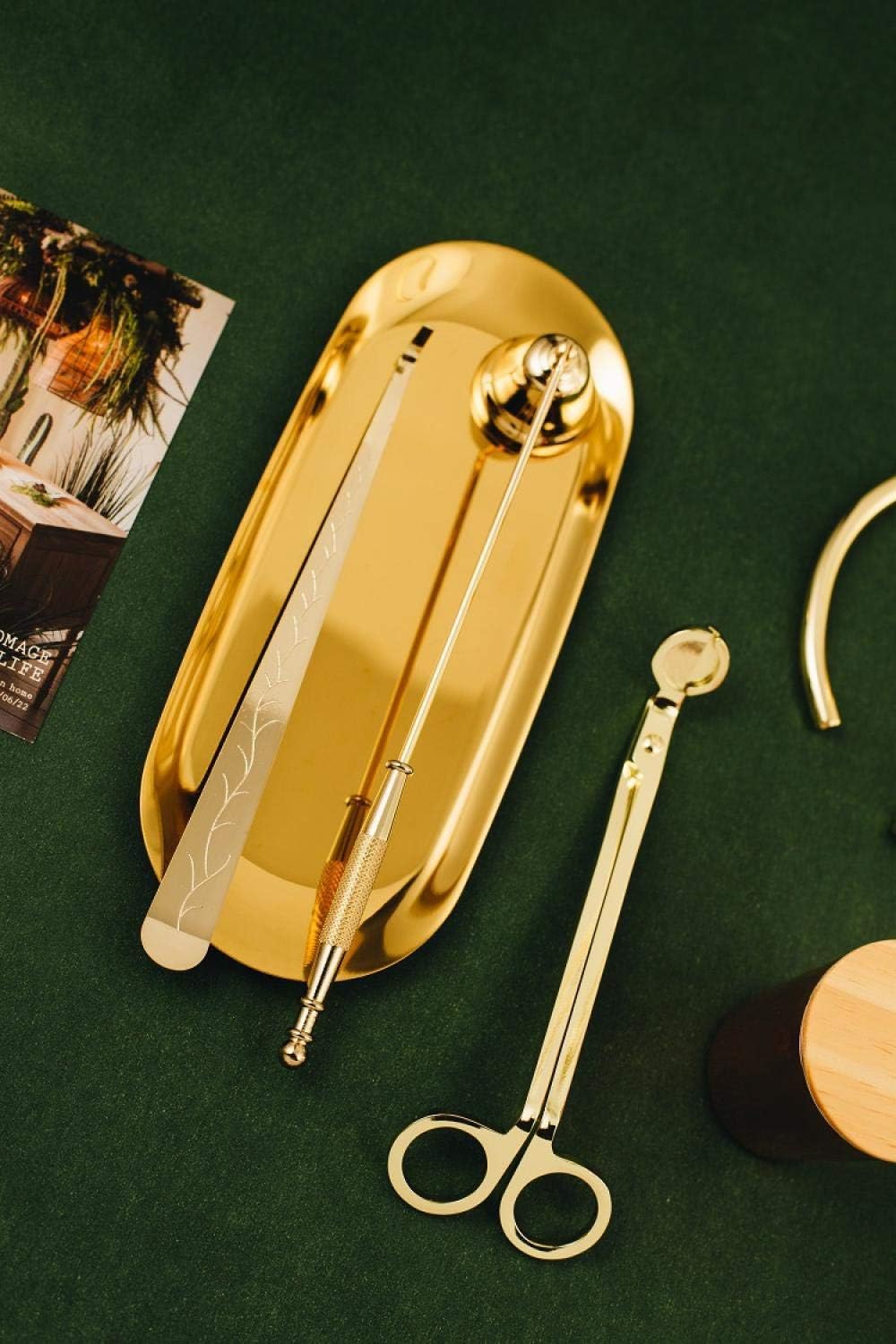 Candle Wick Snuffer 3 Sets of Tools for extinguishing Scented Candles Candle Wick Trimmer Christmas and New Year Gifts Prevent A Spray of Wax or Burns Rose Gold (Golden Tray)