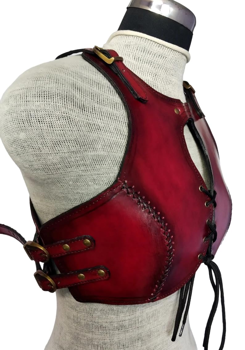 NauticalMart Female Armor, Leather Viking Lady Chest Plate LARP Cosplay Medieval Body Armour (Red)