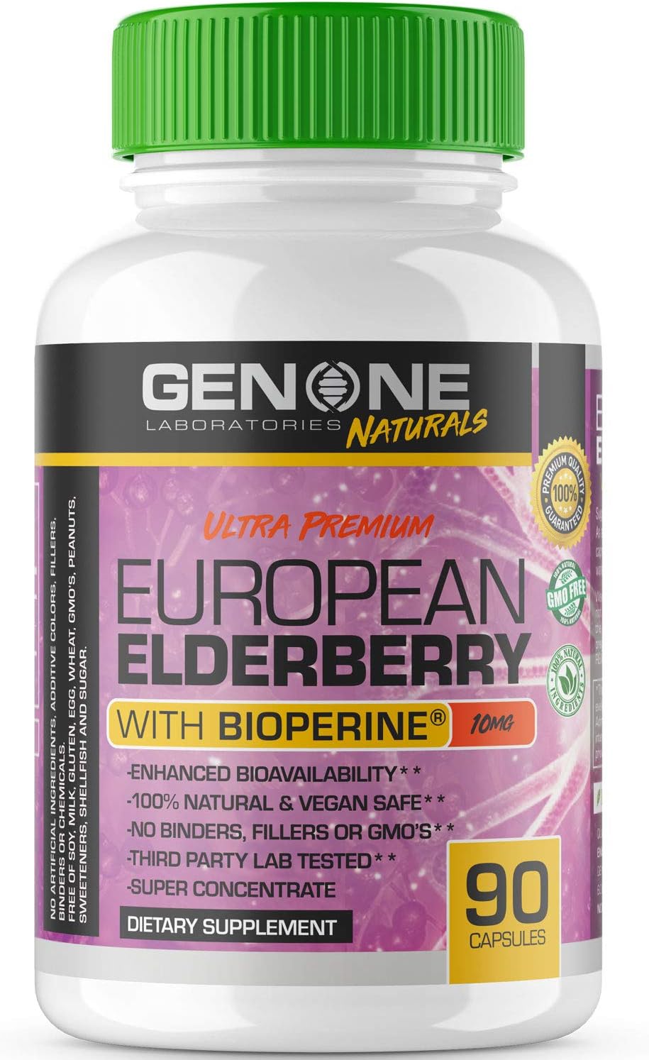 GenOne Nutrition- Ultra Premium European Elderberry, Daily Immune Support, 100% Natural, Vegan Safe, Immune System Booster, Strongest Elderberry Formula, Original Immunity Boosting Formula, 90 Capsule