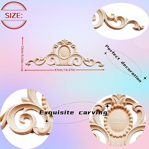 Miniatura 7 de 2 apliques de madera largos onlays decorativos de madera, apliques de madera tallada sin pintar para puerta de cama, armario, decoración de muebles