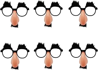 6PCS Novelty Disguise Glasses Set, Big Nose Eyeglasses with Eyebrows and Mustache