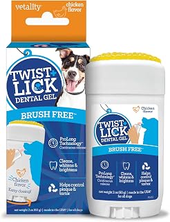 Vetality Twist + Lick Chicken Flavor Dental Gel for Dogs - 24HR Teeth Cleaning, Fresh Breath & Gum Health, 2oz 30-Day Supply