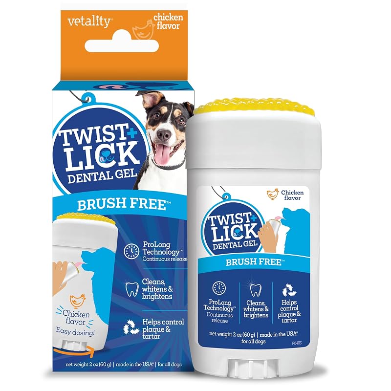 Gel Dental para Cães Vetality Twist + Lick com Sabor Frango, sem Escova, 30 Dias