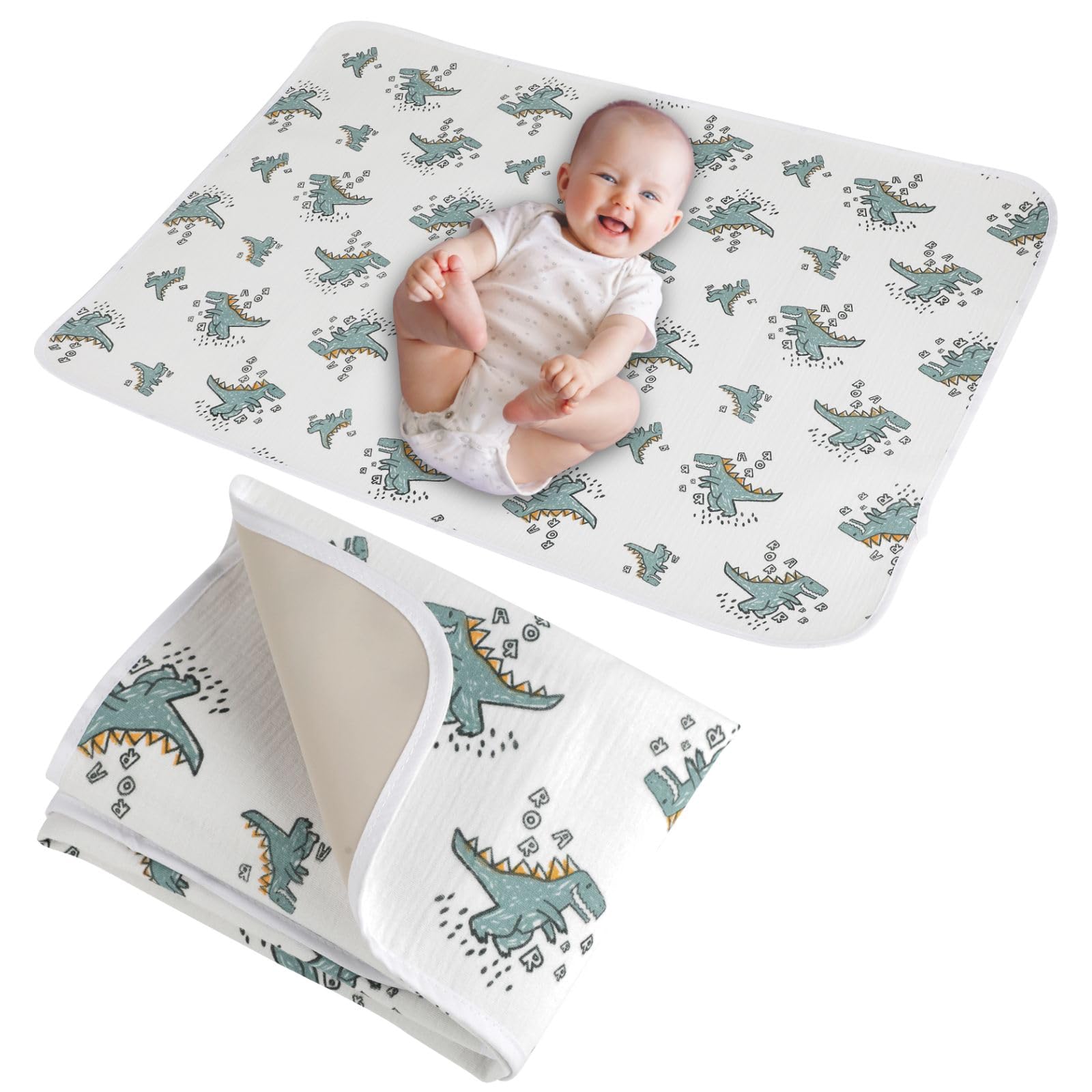 Baby Diaper Changing Pad, 19.7"x25.6" Waterproof Changing Pad Liners with 100% Muslin Cotton Front Top and Leather Back, Soft and Absorbent Portable