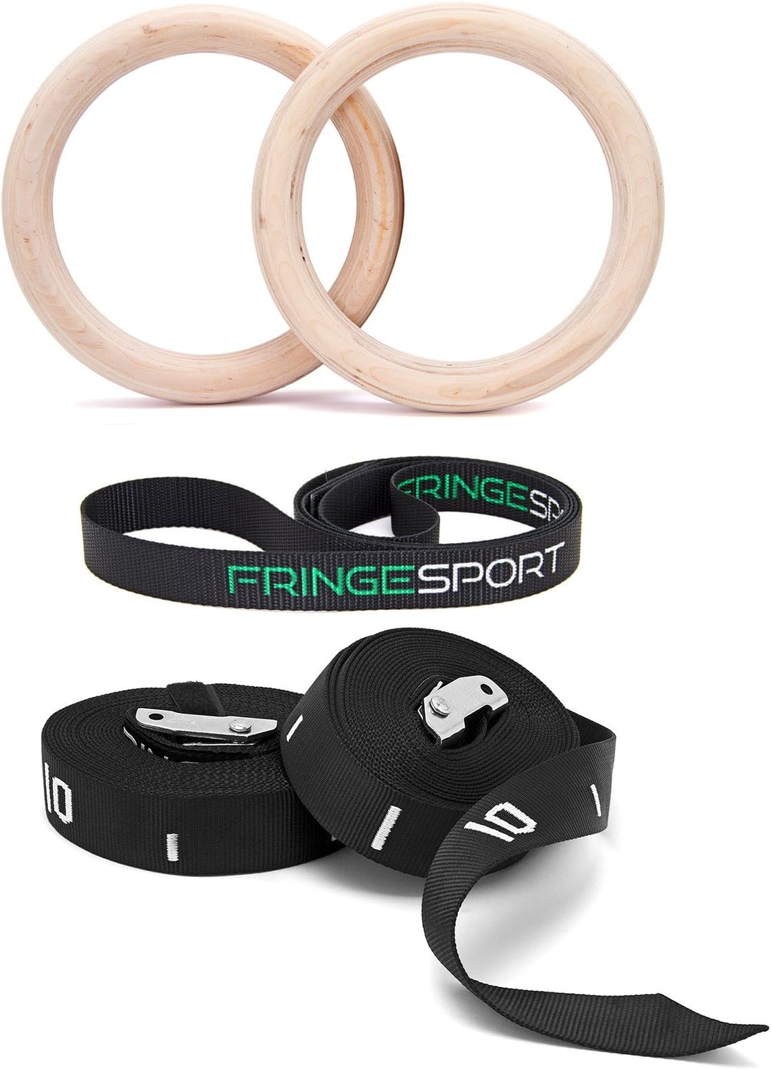 Bomba Gear Wooden/Wood Gymnastic Rings Olympic Rings with Fix Straps & Buckles for Crossfit Exercise Strength Training