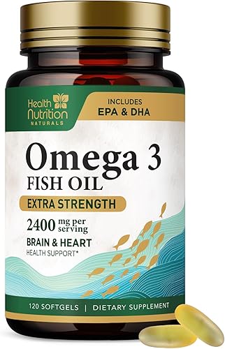 Miniatura 10 de Suplementos de aceite de pescado Omega 3 – 2400 mg de aceite de pescado por porción – Omega-3 de triple fuerza con ácidos grasos EPA y DHA – Apoyo