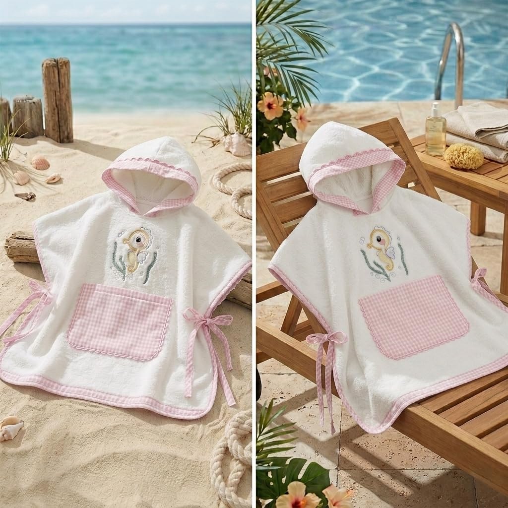 Nenel Poncho Toalla Niño/Niña Personalizado con Nombre Bordado – Toalla Infantil con Capucha 100% Algodón – Poncho Playa, Piscina y Baño – Albornoz Suave y Absorbente (1, Rosa, 6 Años)