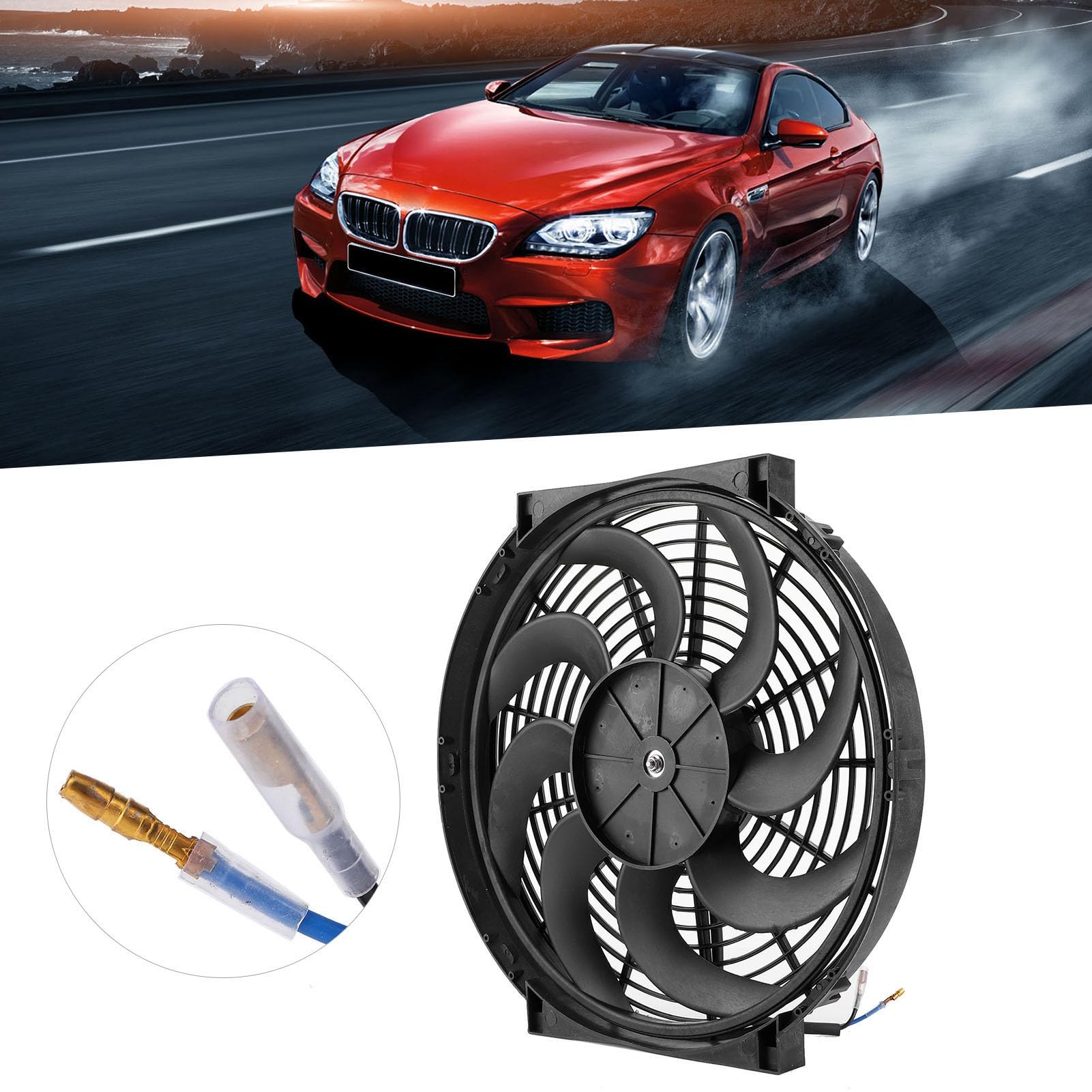 14 Zoll Slim Fan Push Pull Elektrischer Kühlerlüfter Auto Modifizierte Teile 12V 90W mit Montagesatz Universal Schwarz