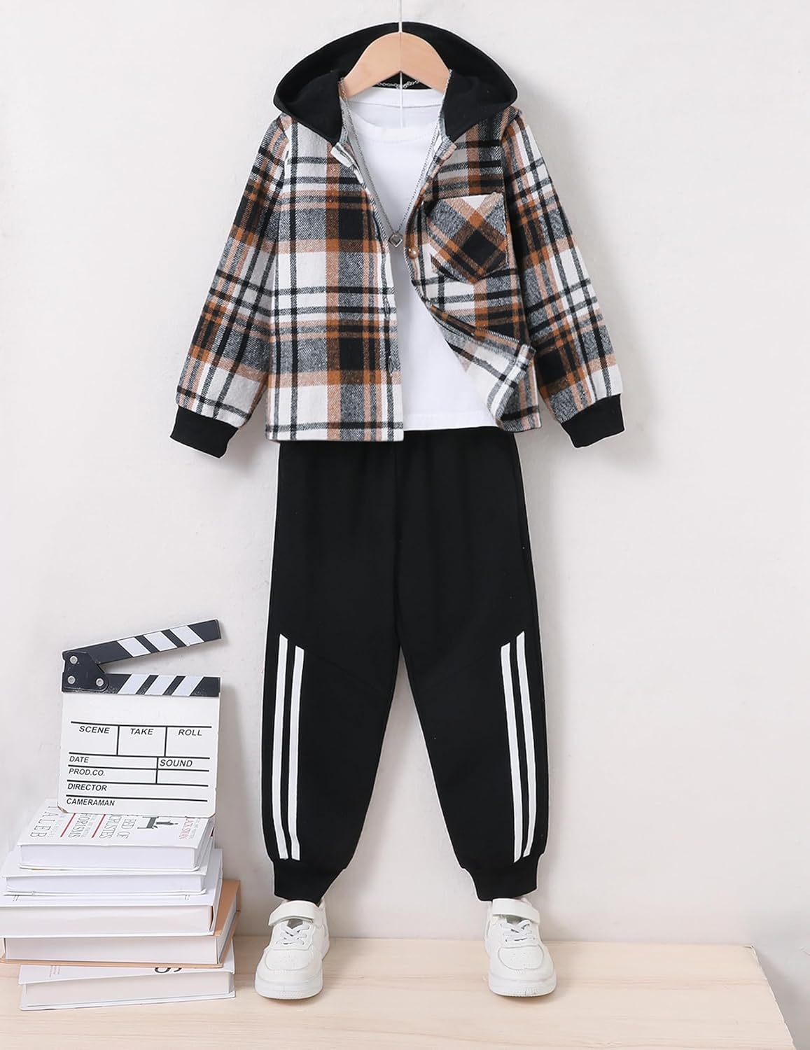 2Pcs Kids Boys Sweatsuit Hoodie Flannel Plaid Shirt Tops and Jogger Pants for Kids Fall Winter Spring Outfits - Image 6