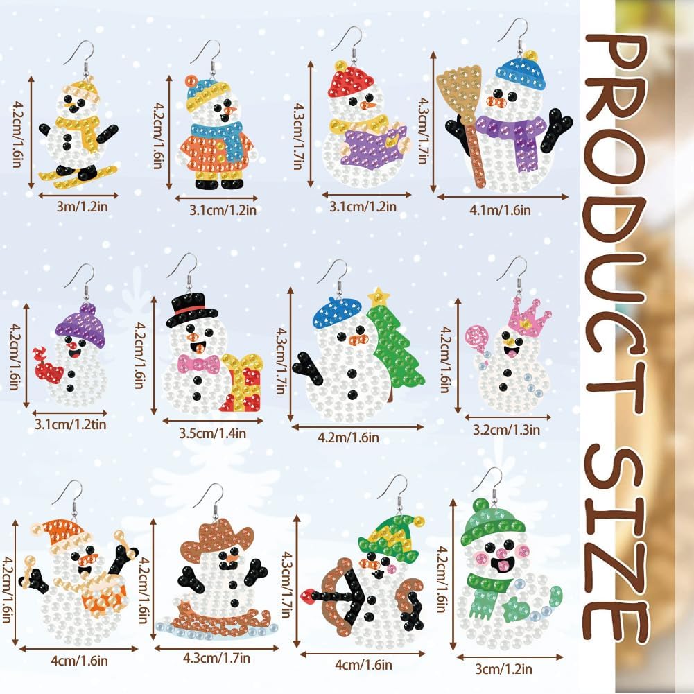 beinkmake 12 Pairs Winter Snowman Diamond Painted Earrings 5D Earring Making Kit Skiing Candy Drumming Jewelry DIY Diamond Art Earring Kit for Adults Craft Unique Handmade Gifts image 2