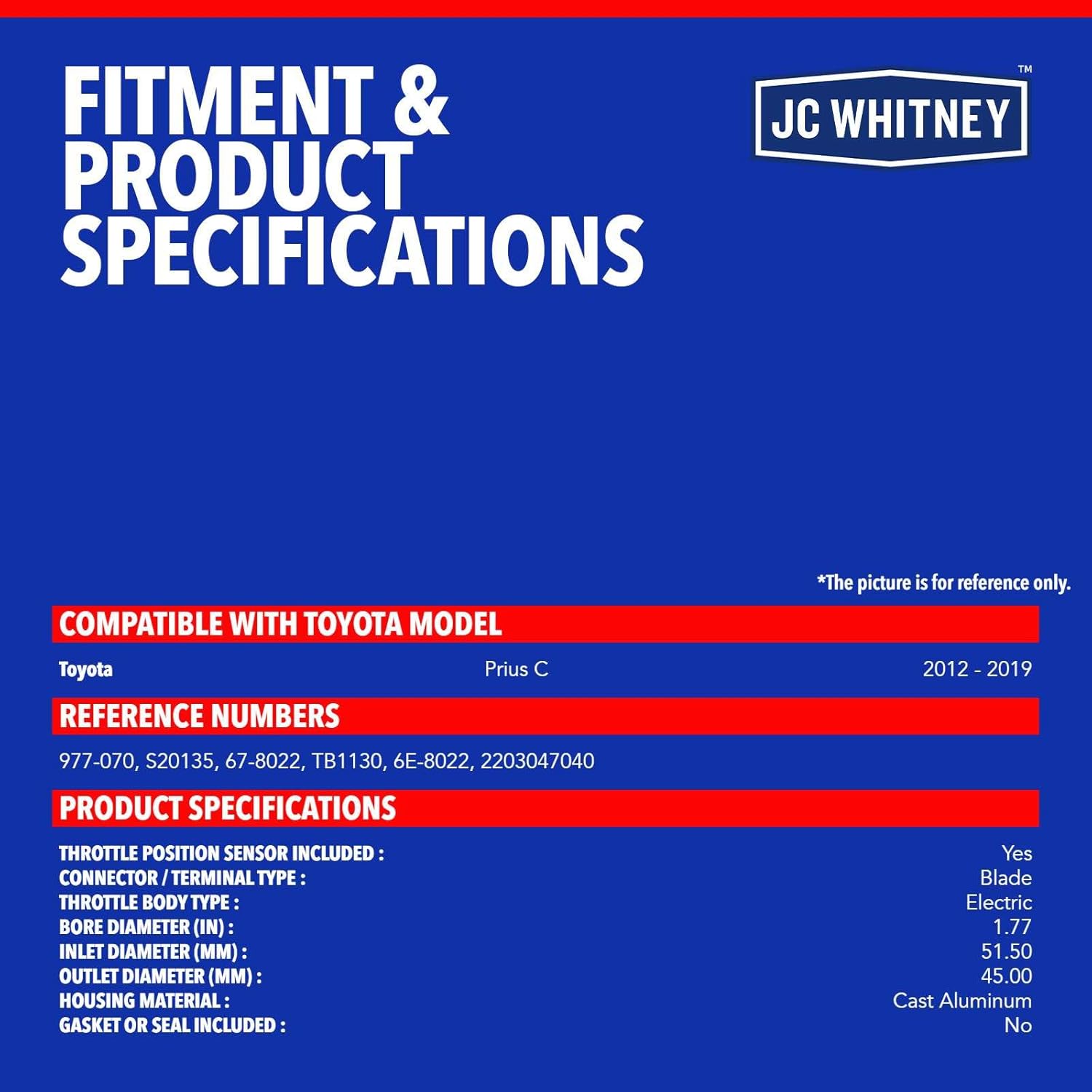 JC Whitney JFBAJCWTHB00064 Throttle Body - Compatible with Toyota Prius C 2012-2019 1.5L