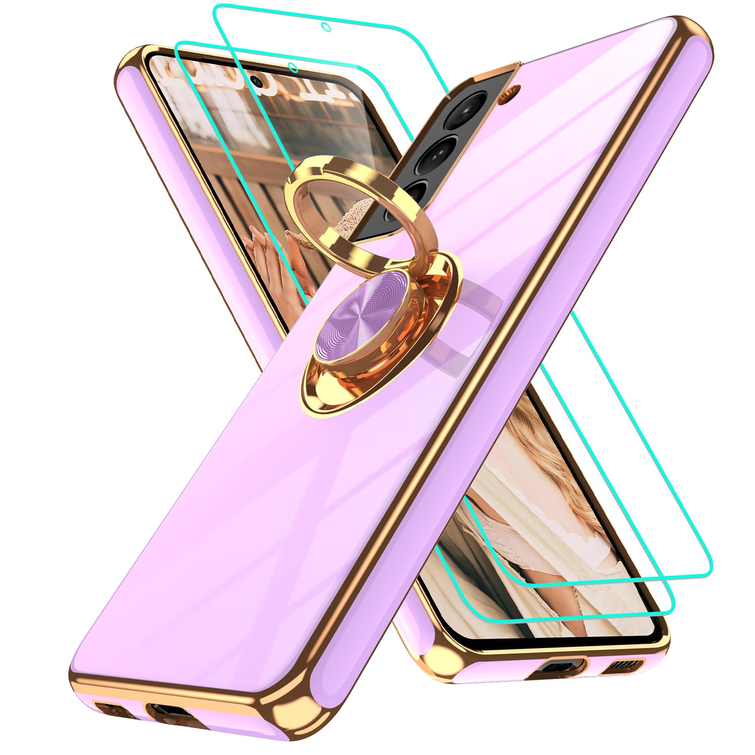 Gritup Slim Fit Case for Samsung Galaxy S Series,Shockproof Soft Cover with 2 Pcs HD Screen Protectors,and Built-in Ring Kickstand Phone Cover