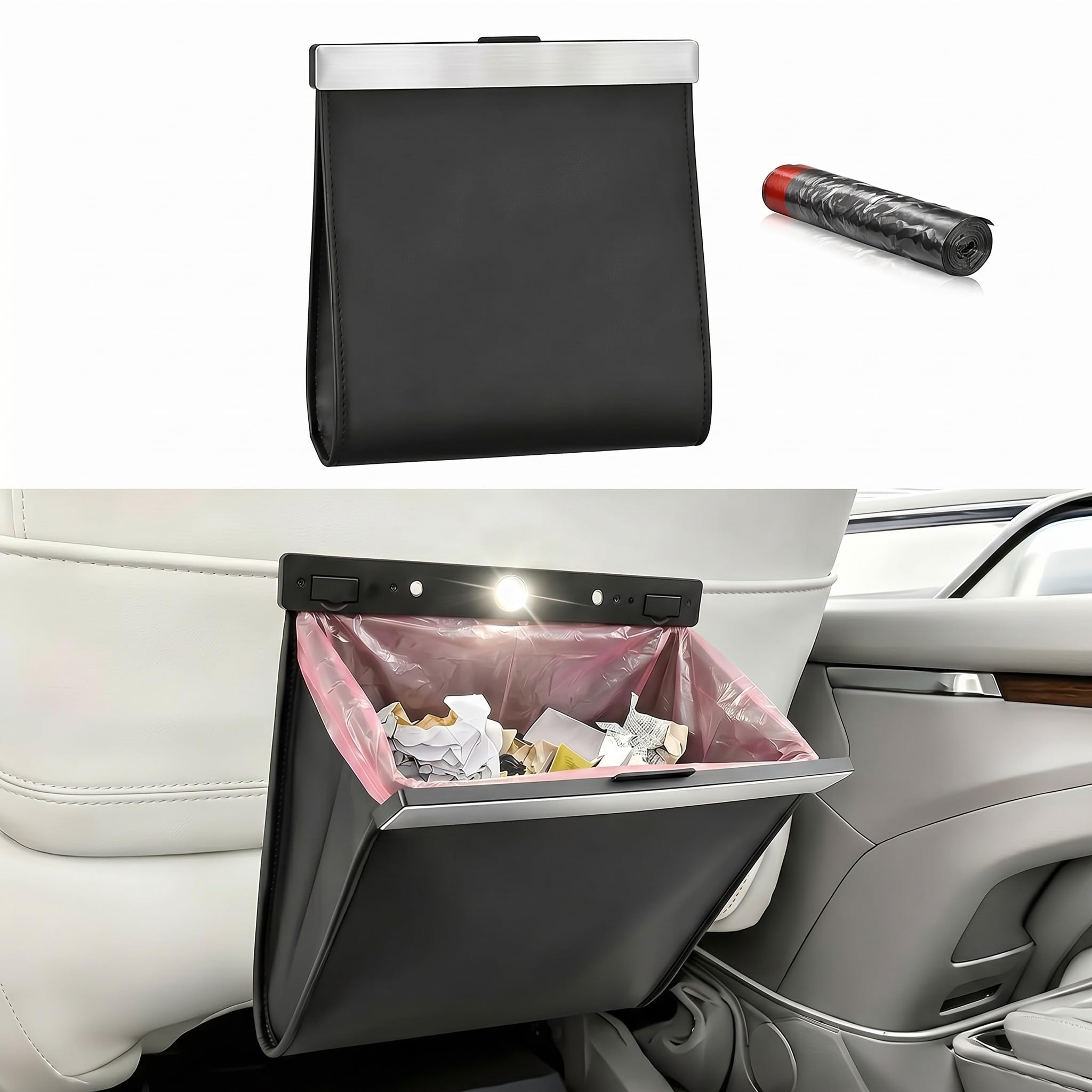Photo 1 of Ferrochef Leather Car Trash Can with LED Light