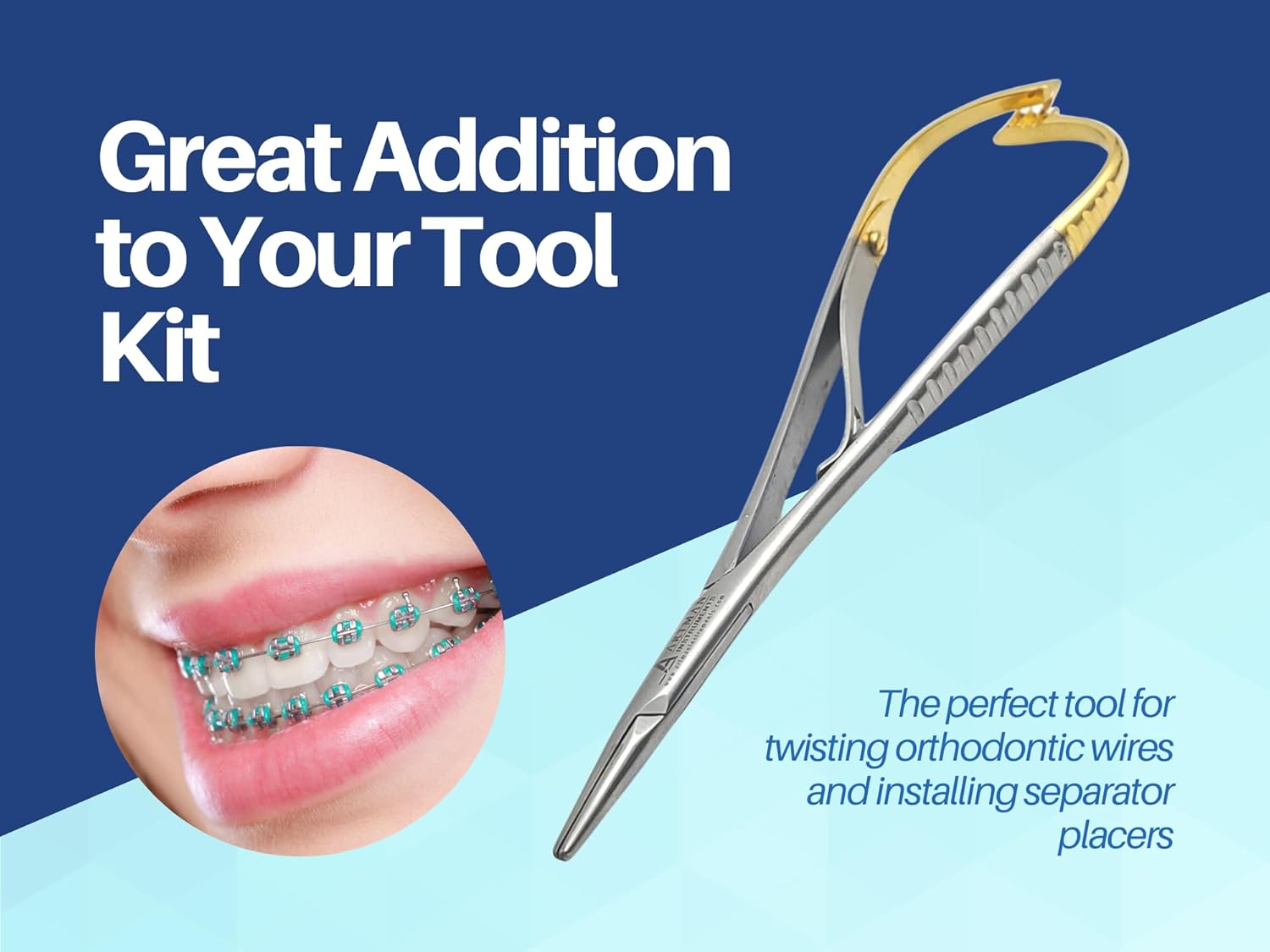 Bundle of Bracket Removing Pliers Curved 7" & Mathieu Pliers 5.5" Gold Plated Handle w/Tungsten Carbide Inserts Orthodontics Stainless Steel Instruments by Artman Instruments