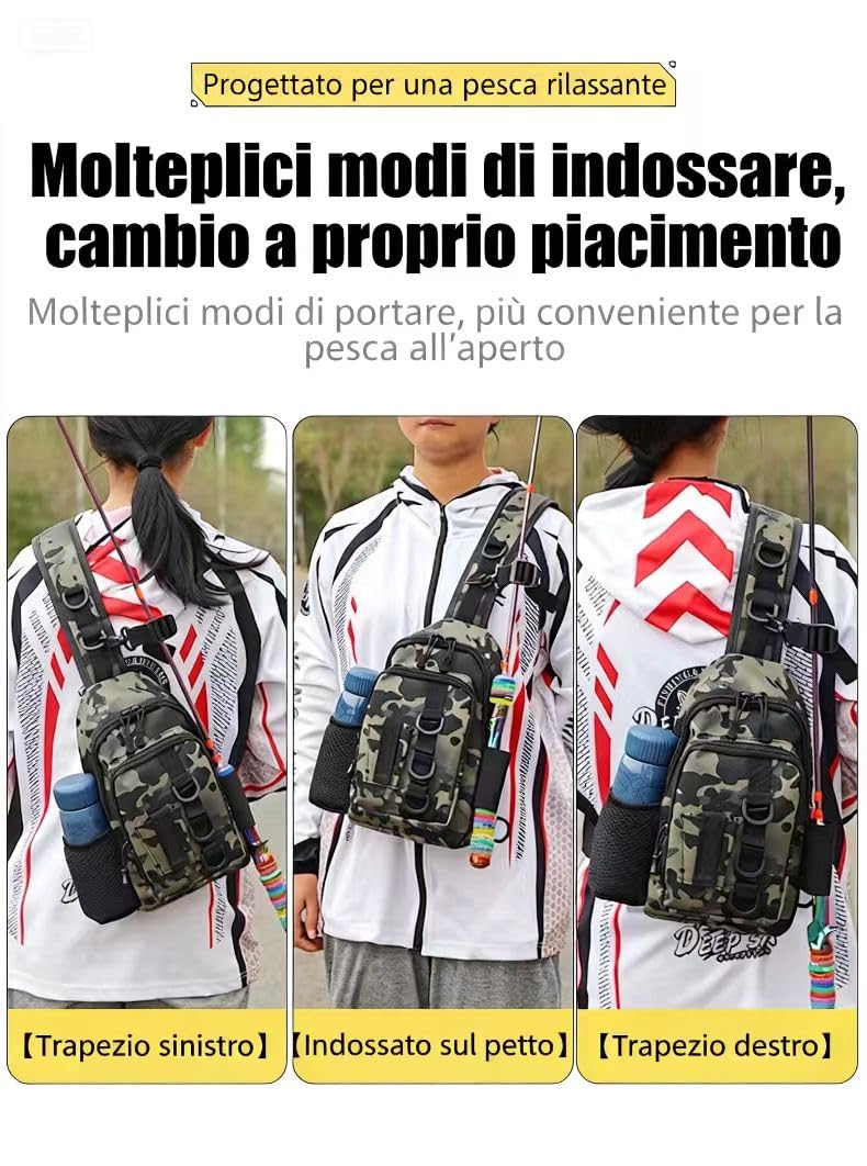 NEXUS-Borsa da Pesca Impermeabile | Zaino Pesca e Marsupio Mare | Tasche Multiple | Borsa Porta Canne e Accessori Multifunzionale N04BAG (GRIGIO)