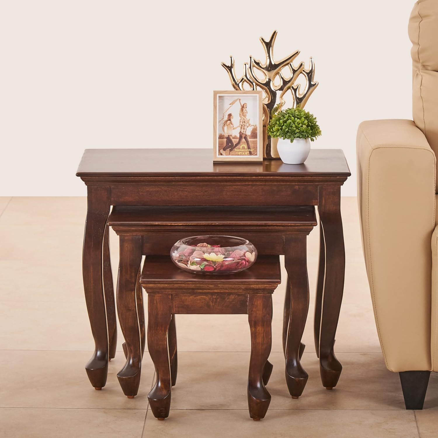 Home Centre Andaman NXT Mango Wood Set of 3 Nest Tables Brown