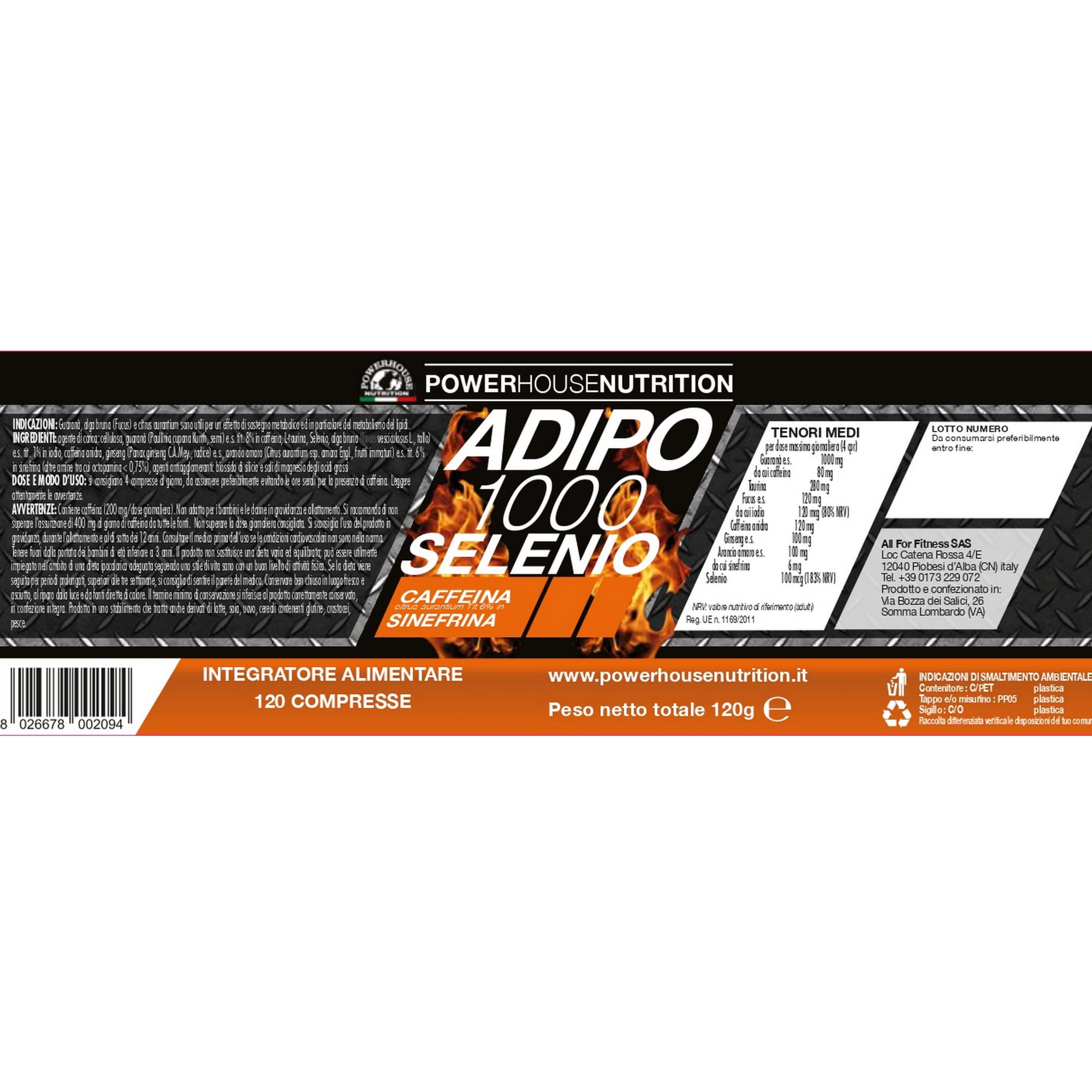 Integratore Alimentare con Caffeina Naturale e Selenio – ADIPO 1000 SELENIO – Supporto per Energia e Vitalità – Made in Italy – 120 Compresse