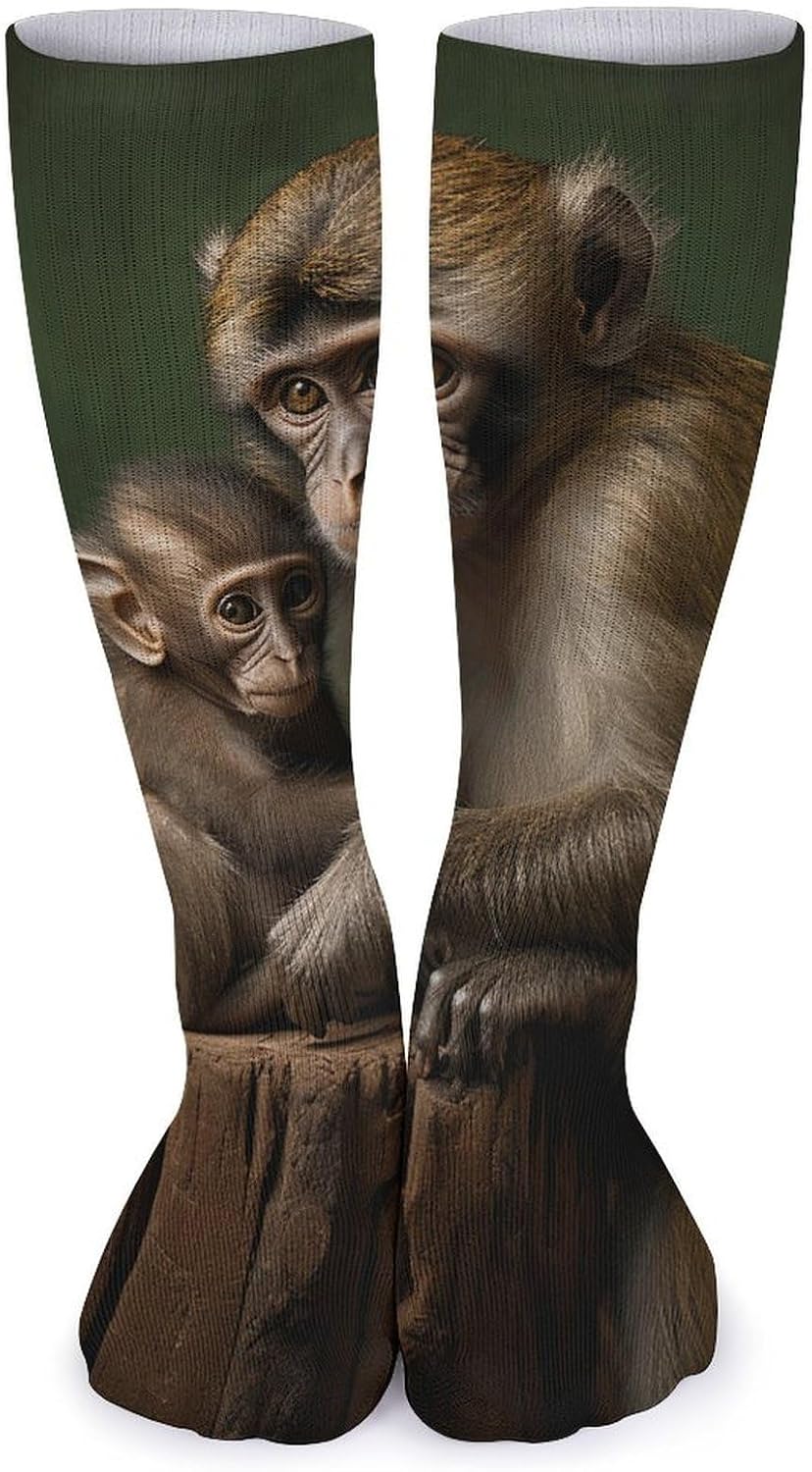5 Pairs Knee High Socks Wildlife Monkey Long Tube Boot Seamless Toe