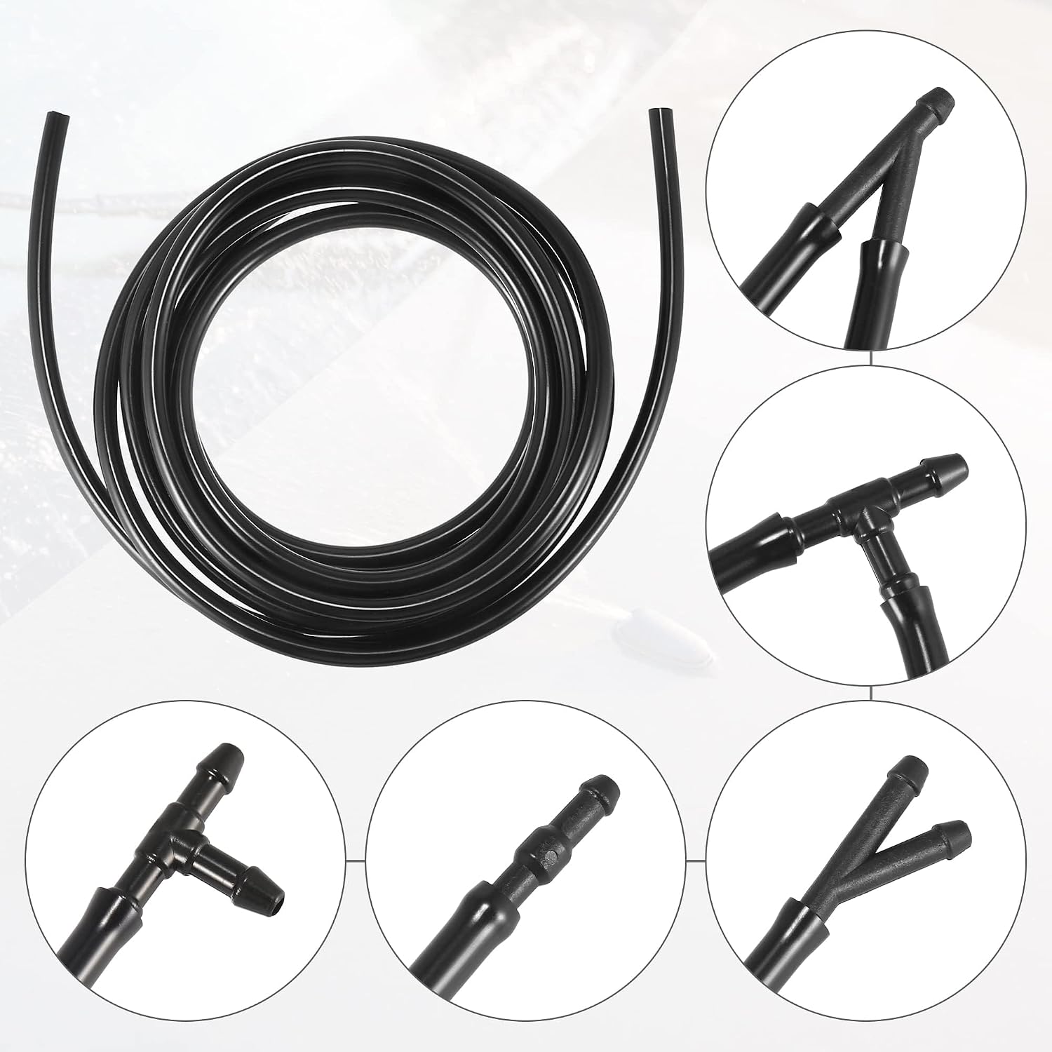 Windshield Washer Hose Kit for Honda Accord, Ridgeline, Acura TL – Includes 3M Fluid Hose & 12 Connectors – Replacement Spray Tubing Set (15pcs, Black, Plastic)