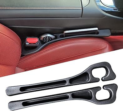 Elastic Car Seat Gap Filler Organizer 2-Pack - Universal Fit for Car SUV Truck, Black Leather Texture, Prevents Items from Falling Between Seats, Easy Installation Tool-Free Black