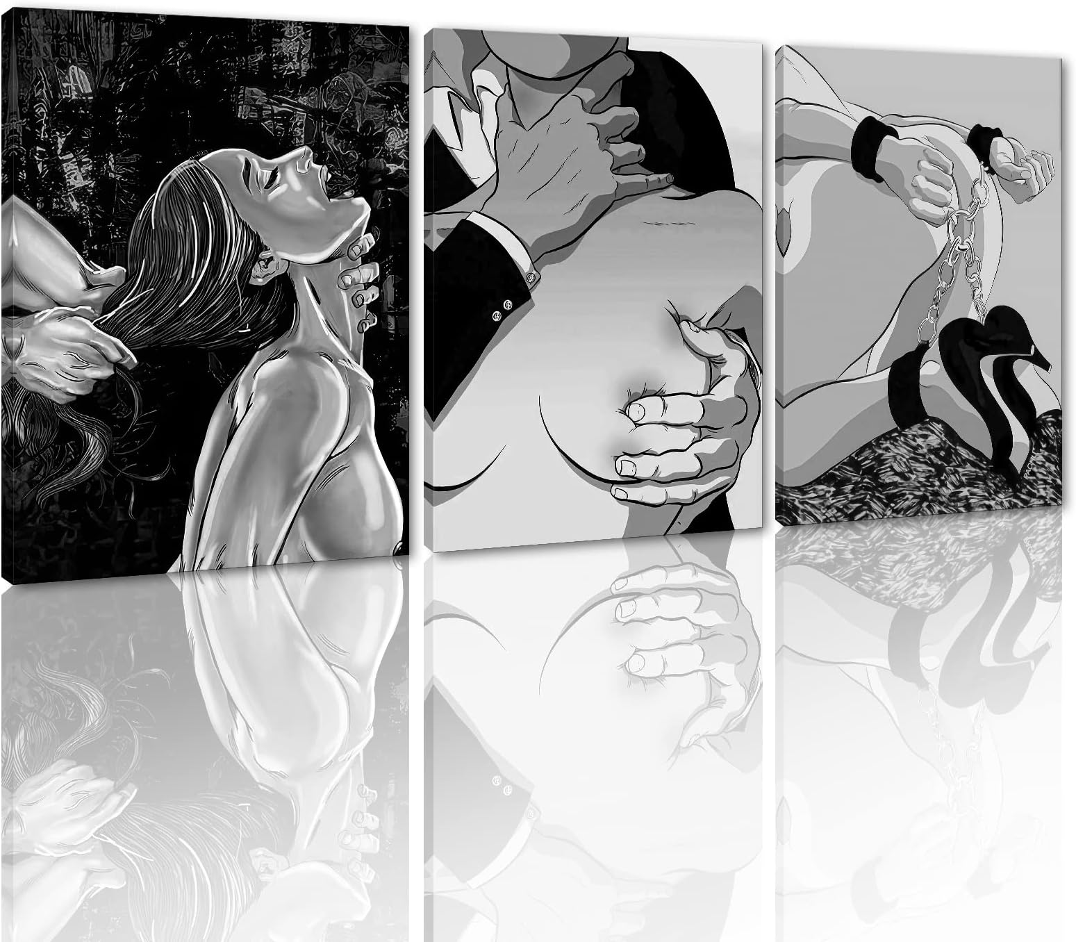 Sexy Lovers Wall Art Couple Poster Abstract Body Art Black and White Picture Sexy Women Paintings Canvas Artwork for Living Room Bar Game Room Framed Easy to Put 20x28inchx3Pcs
