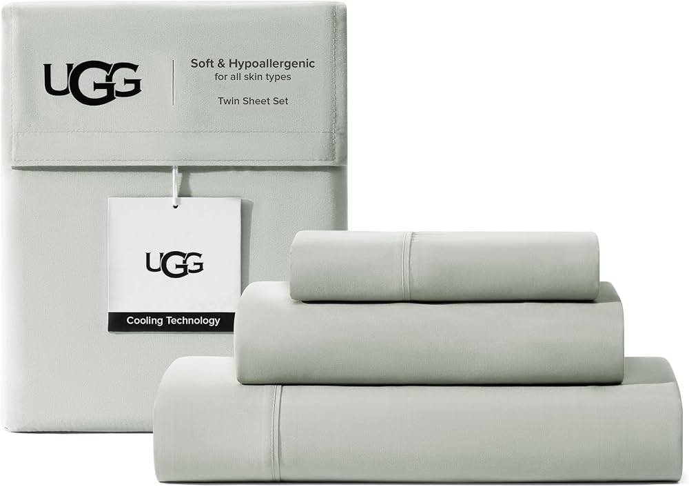 UGG Hedi 트윈 시트 세트, 통기성 및 쿨링 시트 세트, 3피스, 그린 — 사진 1