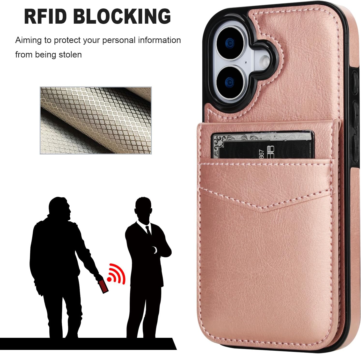 KIHUWEY for iPhone 17 Case Wallet Compatible with MagSafe Wireless Charging, Credit Card Holder, RFID Flip Leather Magnetic Clasp Kickstand Heavy Duty Protective Cover 6.3 Inch (Rose Gold)