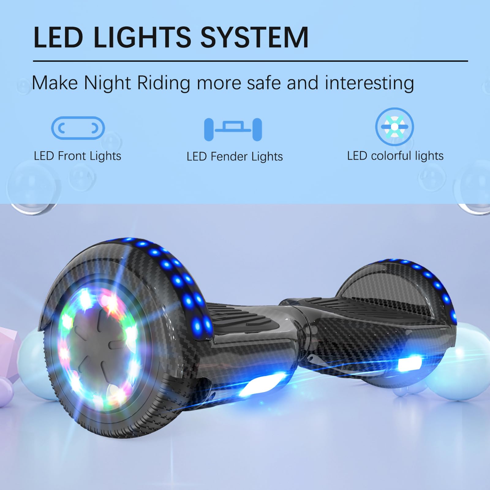 RCB Hoverboards 6,5 Zoll Skateboard Kinder und Jugendliche Hoverboards mit Bluetooth - Led Licht Segway mit Leistungsstarkem Motor Geschenk für Kinder