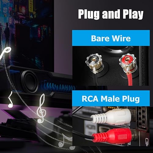 Miniatura 4 de Cable RCA a altavoz, 18 AWG, paquete de 2 adaptadores de enchufe macho RCA de 6 pies a cable desnudo extremo abierto, cable de audio UIInosoo, rojo