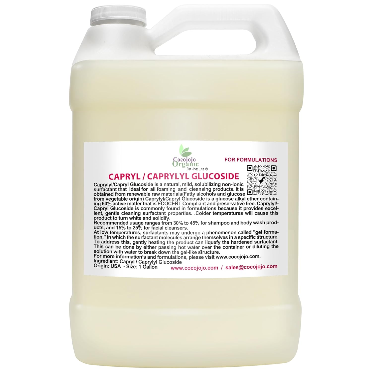 Dr Joe Lab Capryl Glucoside Liquid Surfactant - Caprylyl Natural, Plant Derived - DIY Skin Care - Shower Gels, Foaming, Body Soap, Shampoos Baby Products Face Cleansers - COCOJOJO (128 oz)