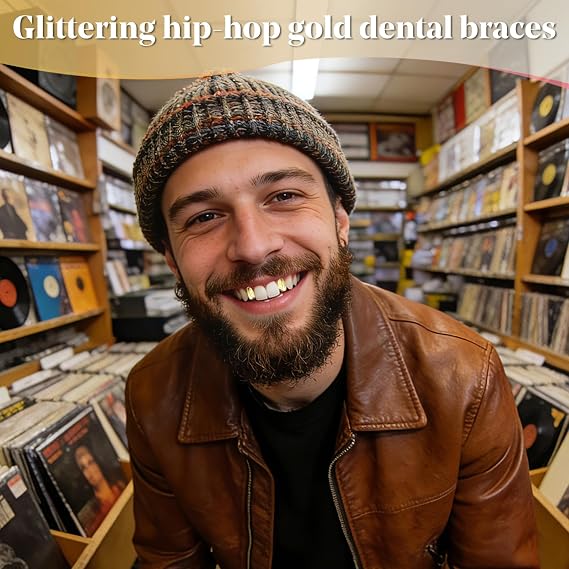 2 Pcs Solid Hip Hop Teeth Plain,Shiny Hip Hop Teeth Grillz Caps,Hip Hop Teeth Grill Bling Slugs Decoration,Temporary Tooth Decoration,Golden Single Tooth Fangs,Gold Teeth Caps for Man,Grills for Teeth