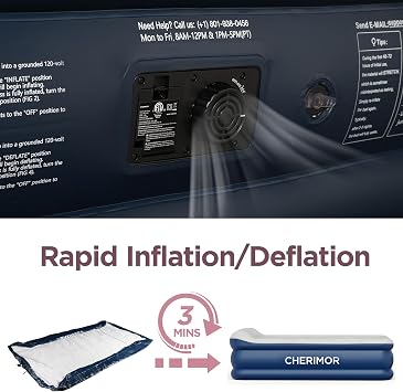 CHERIMOR Queen Air Mattress with Built in Pump, 20.5 Elevated Integrated Pillow Top Blow Up Mattress, Supports 800 lbs, Portable 3 Min Self Inflating Inflatable Bed for Guests, Home & Camping