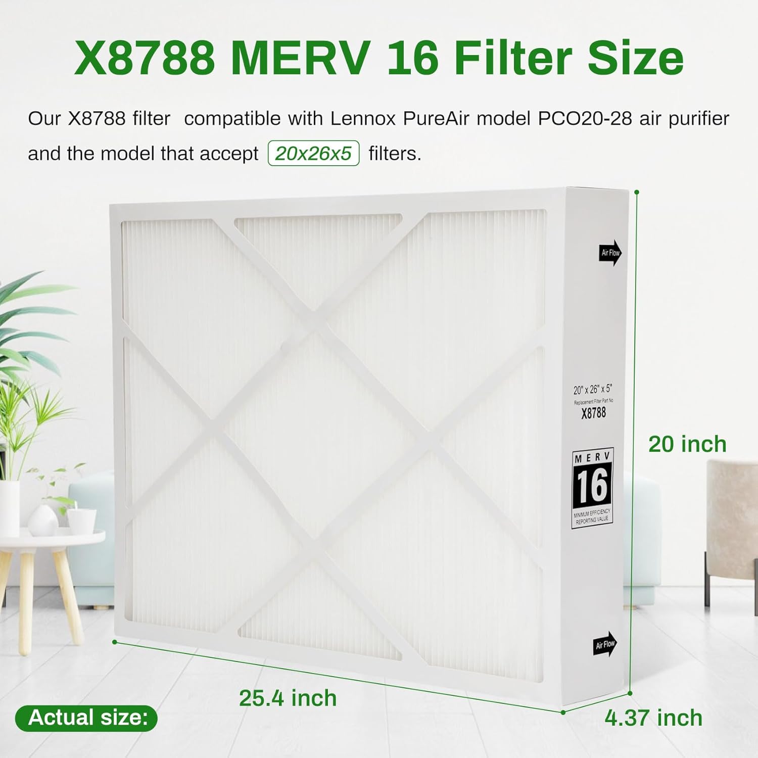 Upgrade X8788 MERV 16 Filter X8788 20x26x5 Furnace Filter Compatible with Lennox X8788 and PCO20-28 PureAir Cleaner,1Pack