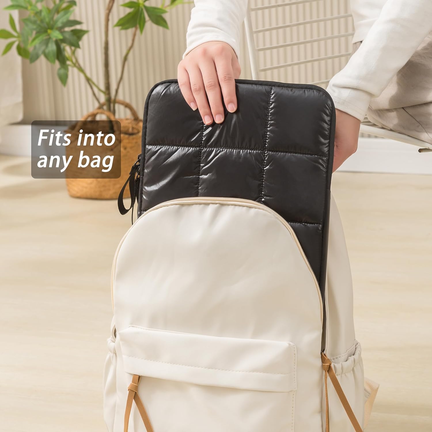 Puffy Laptop Sleeve 14 Inch Black, Waterproof Carrying Case Bag for Women, Fluffy Computer 14 HP Case, Compatible with MacBook Pro 14 Inch, MacBook Air M2 M1, Asus/Dell XPS/Lenovo