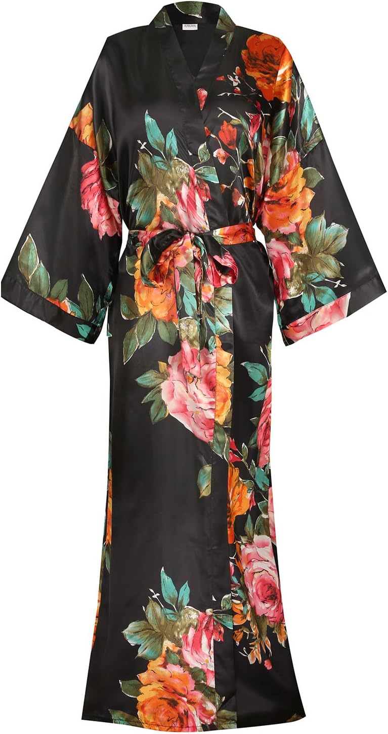 DandyChic Kimono Robes For Women Floral Long Lightweight Silky Sleepwear bridal Dressing Gown