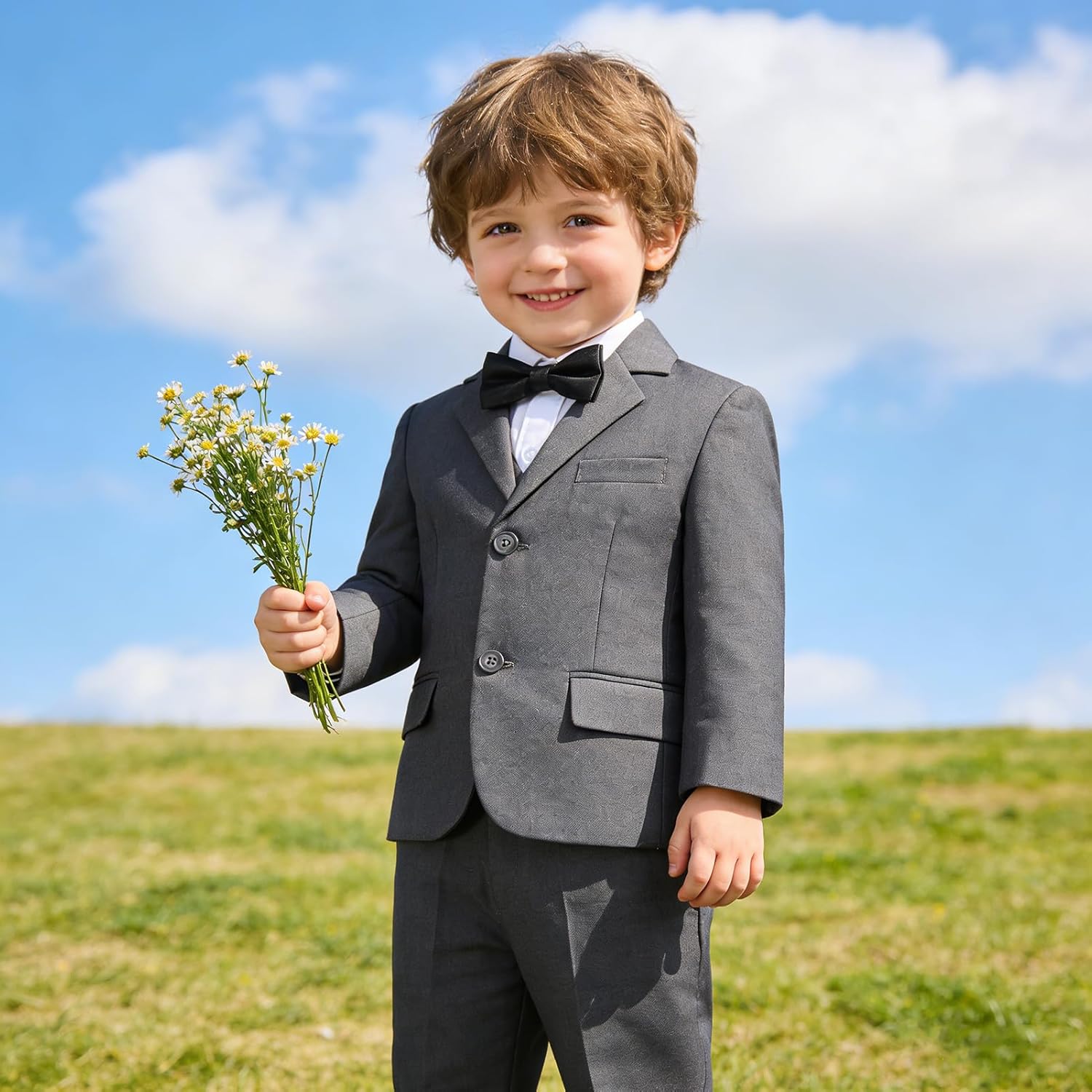 Baby Boy 6 Pieces Set Formal Tuxedo Suits for Toddler Wedding Baptism Outfits