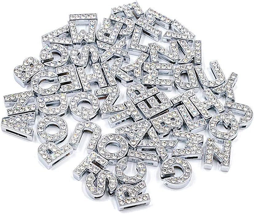 AUEAR, 52 Pack Silver A-Z 8mm Full Rhinestone Slide Crystal Alphabet Alloy Letter Charm for Bracelets Necklace Wristbands DIY Jewelry Making