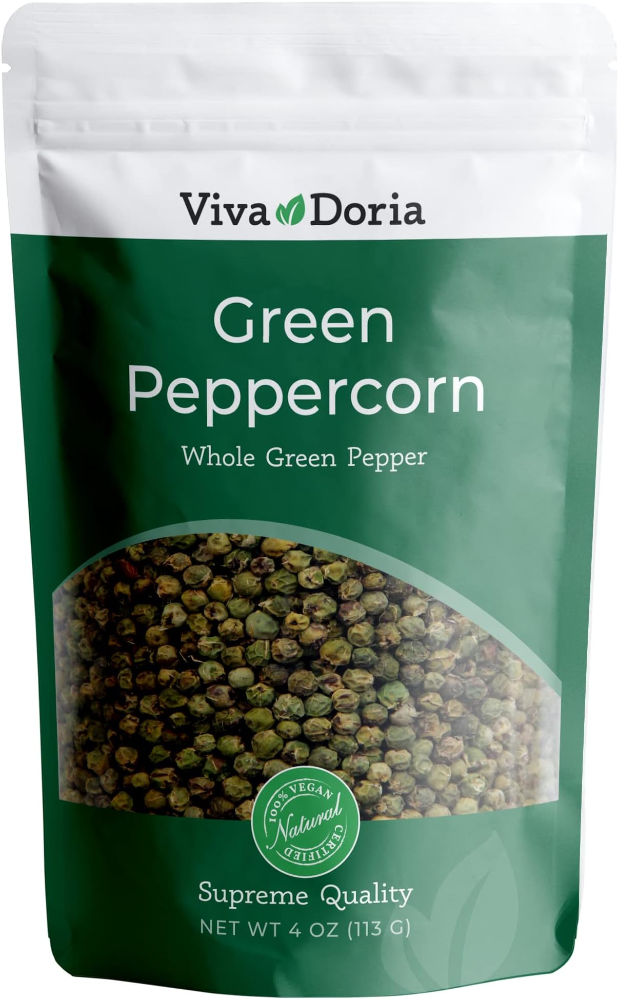 Viva Doria Green Peppercorns, Whole Green Pepper, Steam Sterilized, 4 oz (85 g)