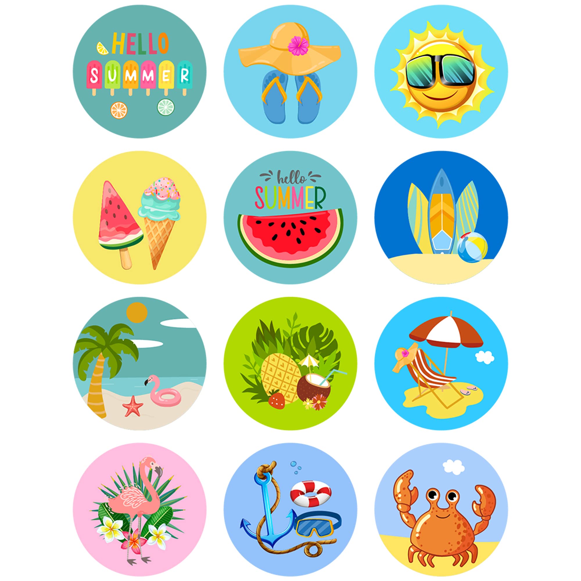 Adesivos Hello Summer - 200 Unidades Temáticos Verão