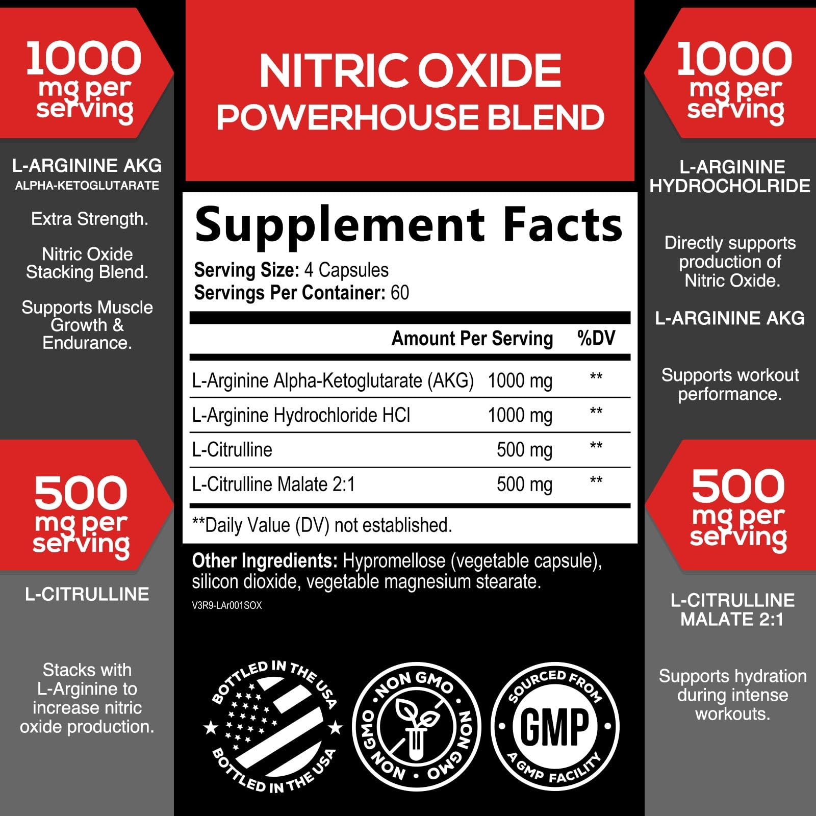 Amazon.com: Extra Strength Nitric Oxide Booster - 3X Strength L-Arginine  AKG & Citrulline Malate - Men & Women Premium Pre Workout Nitric Booster