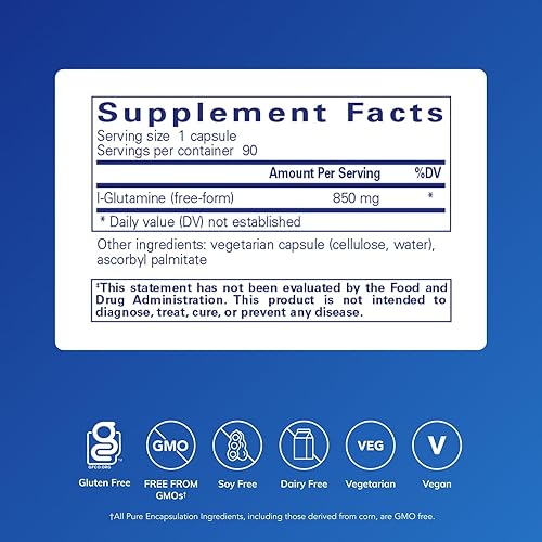 Miniatura 2 de Pure Encapsulations L-Glutamina 850mg (90 Cápsulas) Paquete de 1