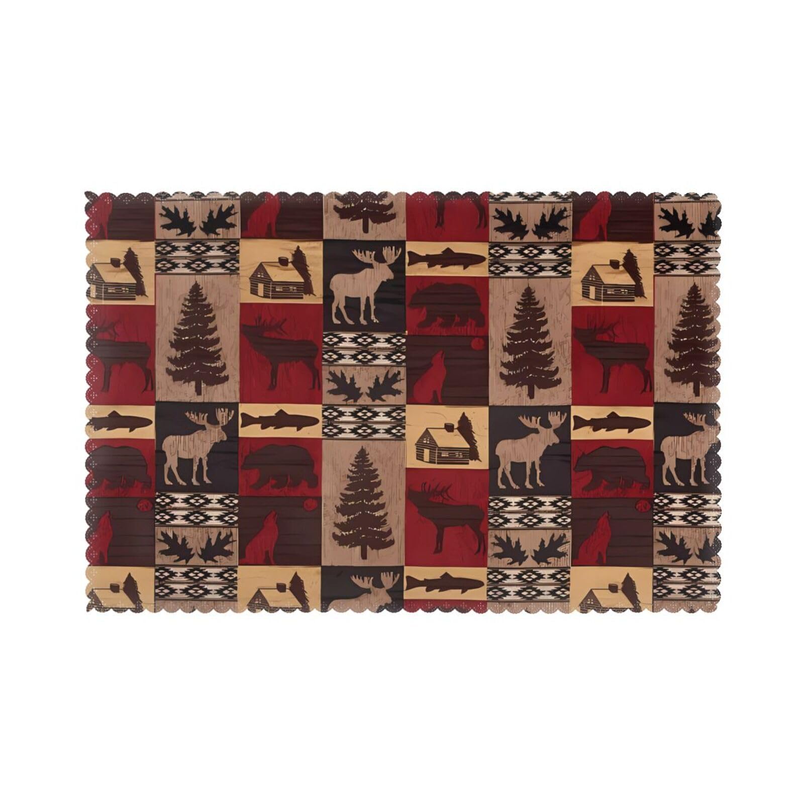 WHJSHOP Lodge Bear Deer Fish Prints Placemats Set of 6 12x18in – Transform Your Table into a Cozy Haven for Memorable Meals