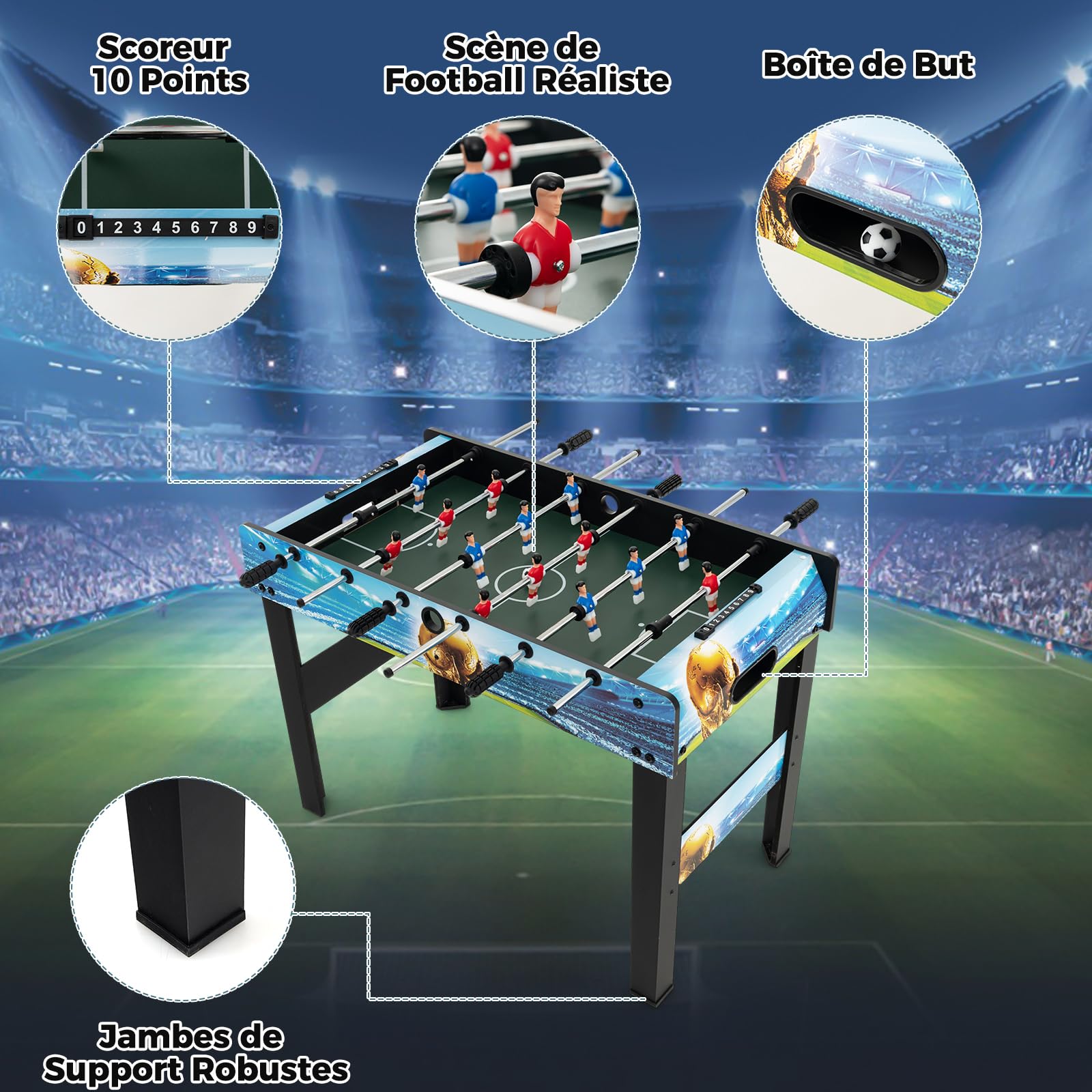 COSTWAY 2 en 1 Table de Baby-Foot avec 14 Joueurs & 2 Ballons, Table de Jeu avec Gardien de Score, Patins Antidérapantes, Jouet d'arcade pour Adulte Enfant pour Fête Bar Salle de Jeux