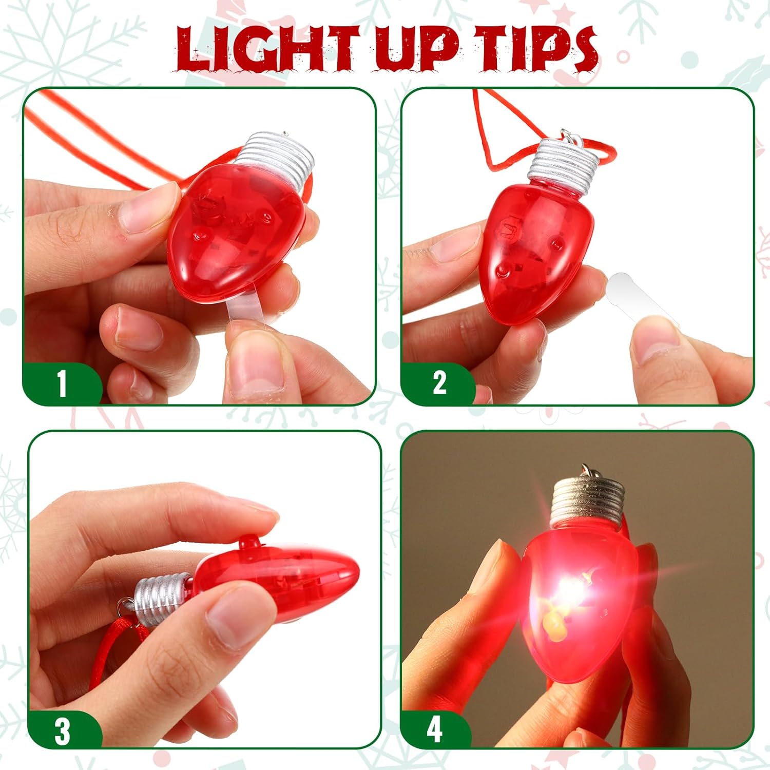 Yinkin 50 Pcs Christmas Light up Necklace for Adults Flashing Necklaces Glow Necklaces Bulk for Xmas Party Favors Stocking Stuffers Christmas Ornaments Decoration