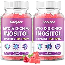 2 Pack Myo-Inositol & D-Chiro-Inositol Gummies with Vitamin D3, Magnesium Glycinate, Folate & Zinc, Inositol Supplement for Female Health, Vegan, Raspberry Flavor, 120 Gummies